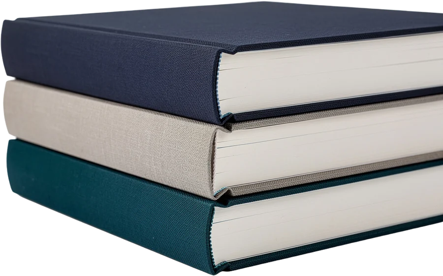 A stack of hardback books